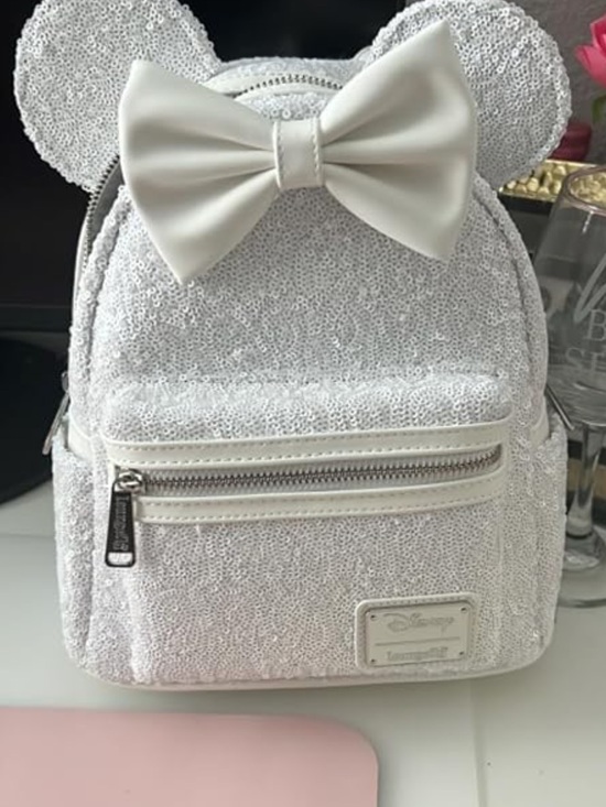 Loungefly Handbags - Loungefly White Sequin Mini Backpack with Bow Accent